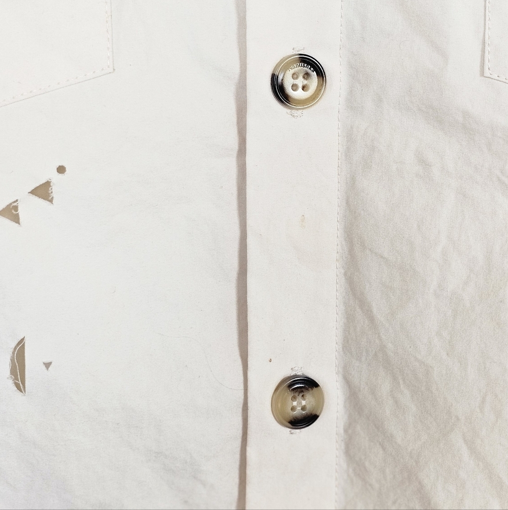Nanushka Creme Heavy Poplin Laser Cut Button-Up Shirt - Picture 4 of 9